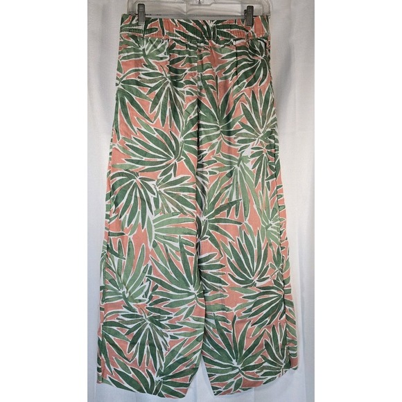 Sigrid Olsen Green Coral Tropical Linen‎ Pants Wide Leg Elastic Waist Size Small - Picture 7 of 16